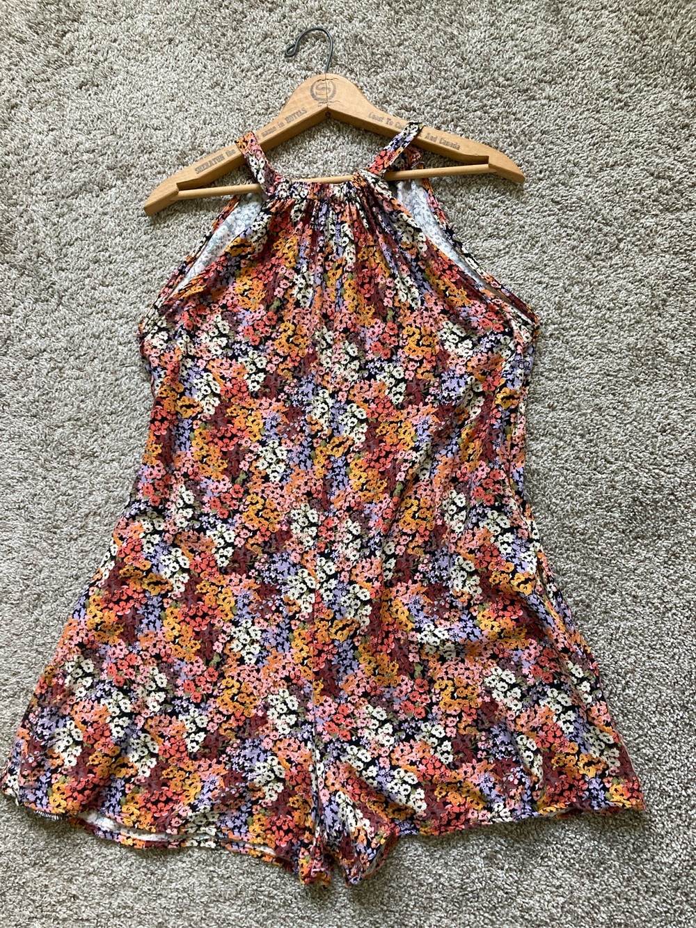 Sophia Reyes Floral Halter sleeveless Romper Pockets sz XS Independent Designer